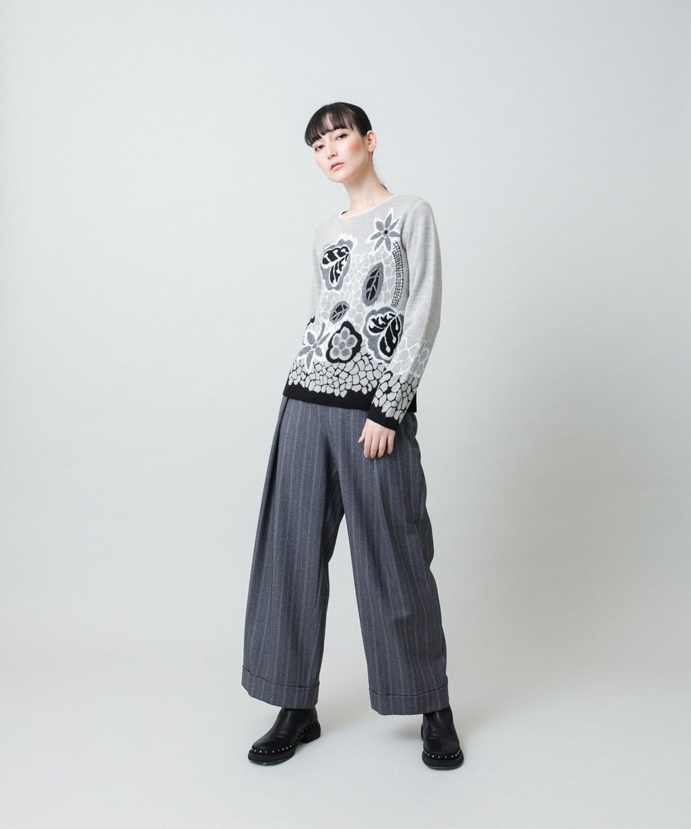 RHFED41630 HIROKO KOSHINO(ヒロココシノ) アートフラワージャカードニットプルオーバー/日本製 ベージュ