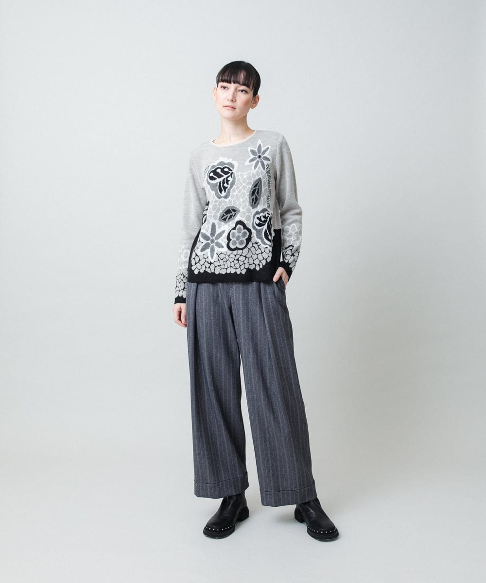 RHFED41630 HIROKO KOSHINO(ヒロココシノ) アートフラワージャカードニットプルオーバー/日本製 ベージュ