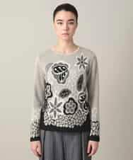 RHFED41630 HIROKO KOSHINO(ヒロココシノ) アートフラワージャカードニットプルオーバー/日本製 ベージュ