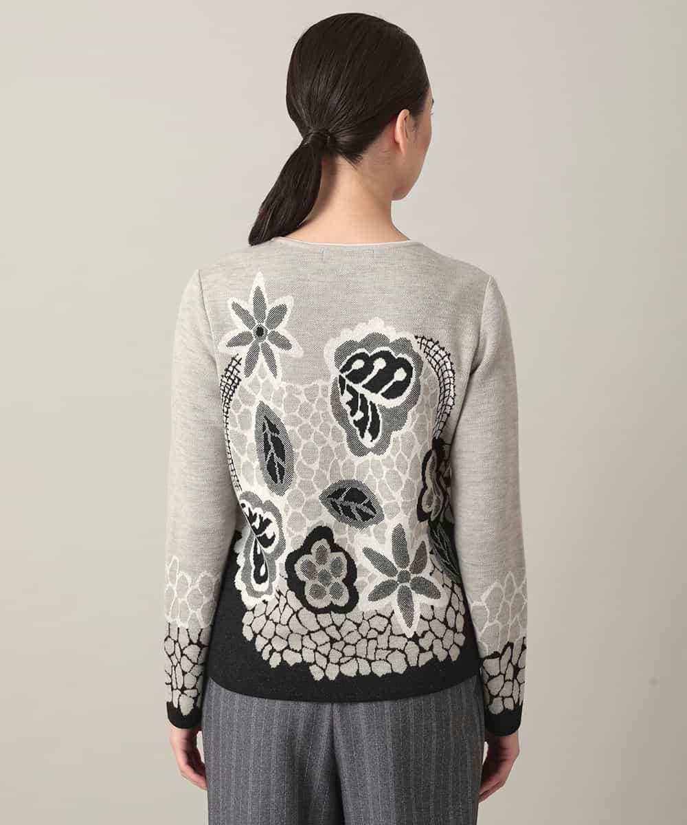 RHFED41630 HIROKO KOSHINO(ヒロココシノ) アートフラワージャカードニットプルオーバー/日本製 ベージュ