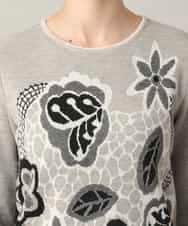 RHFED41630 HIROKO KOSHINO(ヒロココシノ) アートフラワージャカードニットプルオーバー/日本製 ベージュ