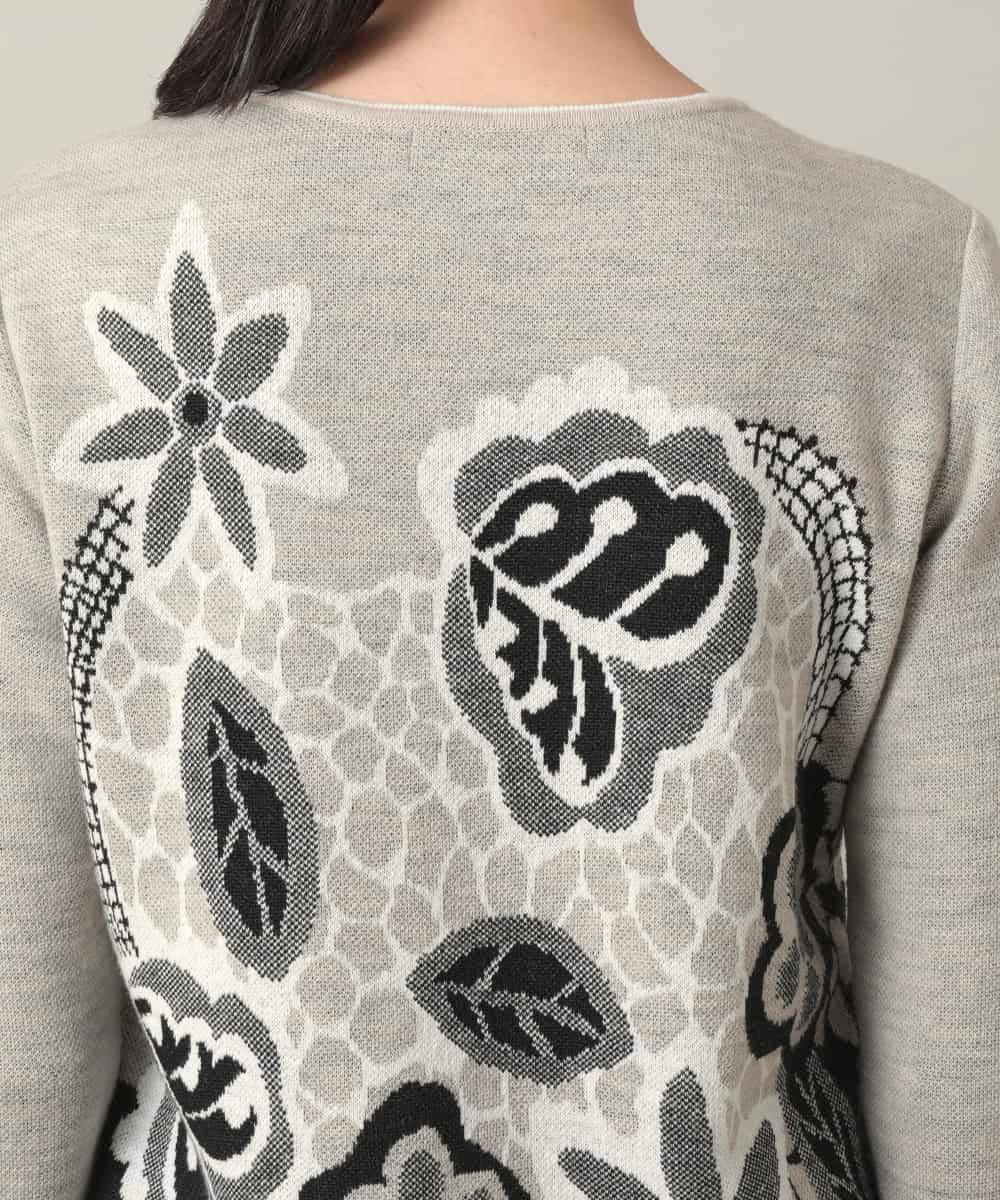 RHFED41630 HIROKO KOSHINO(ヒロココシノ) アートフラワージャカードニットプルオーバー/日本製 ベージュ