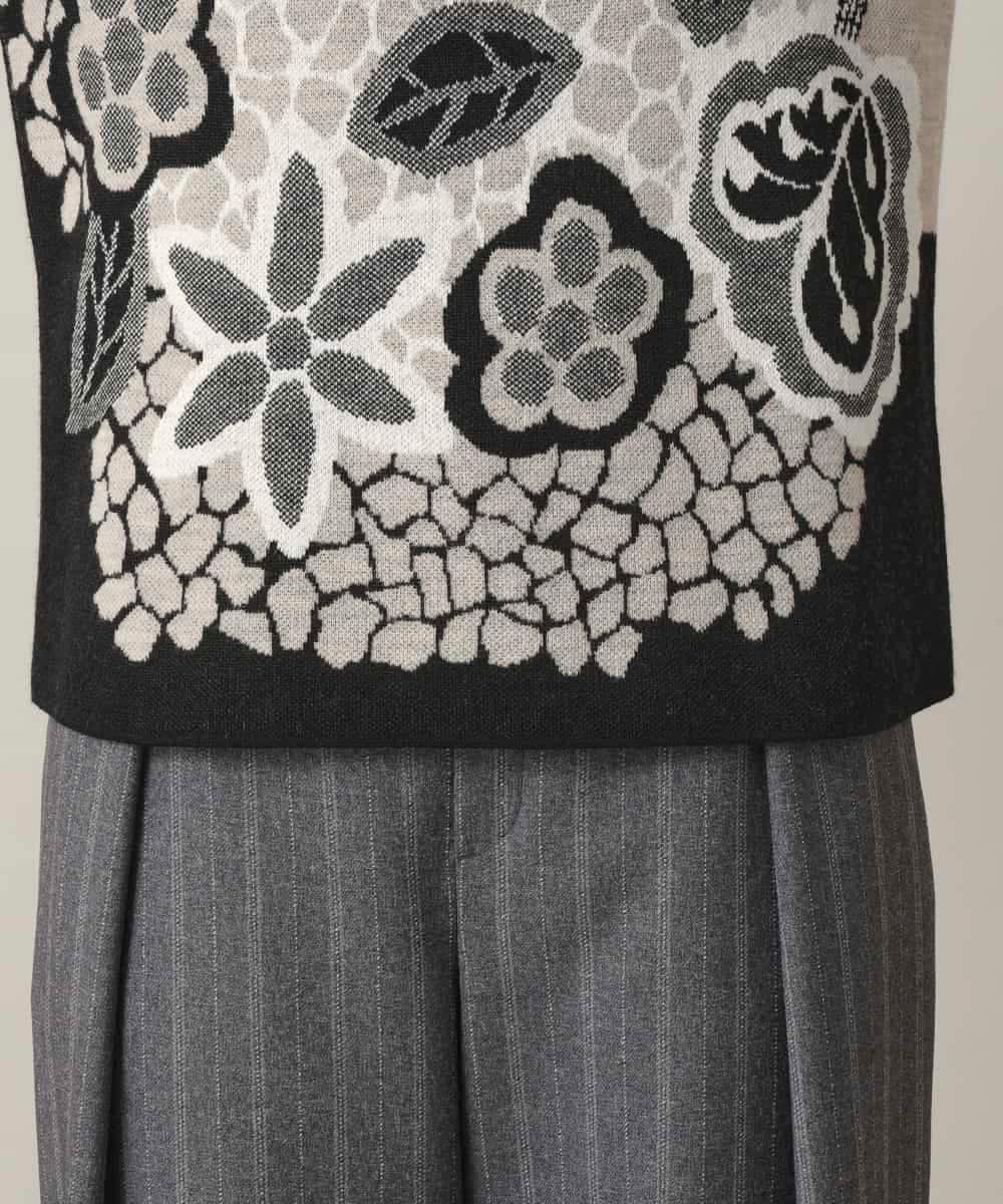 RHFED41630 HIROKO KOSHINO(ヒロココシノ) アートフラワージャカードニットプルオーバー/日本製 ベージュ