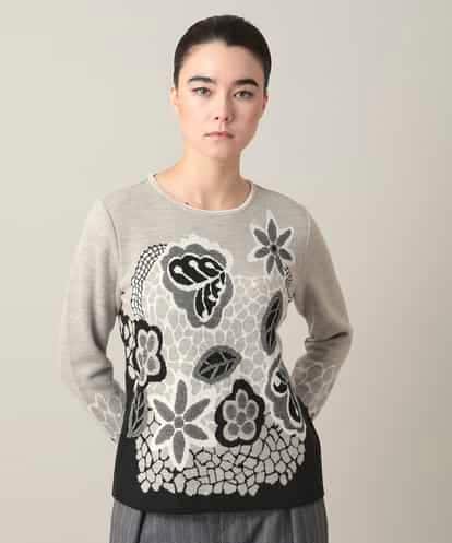 RHFED41630 HIROKO KOSHINO アートフラワージャカードニットプルオーバー/日本製