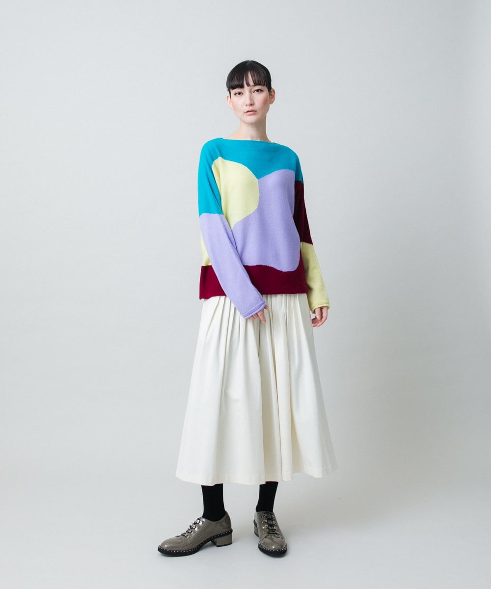 RHFED45690 HIROKO KOSHINO(ヒロココシノ) ブロックアートインターシャドルマンニット/日本製 マルチ