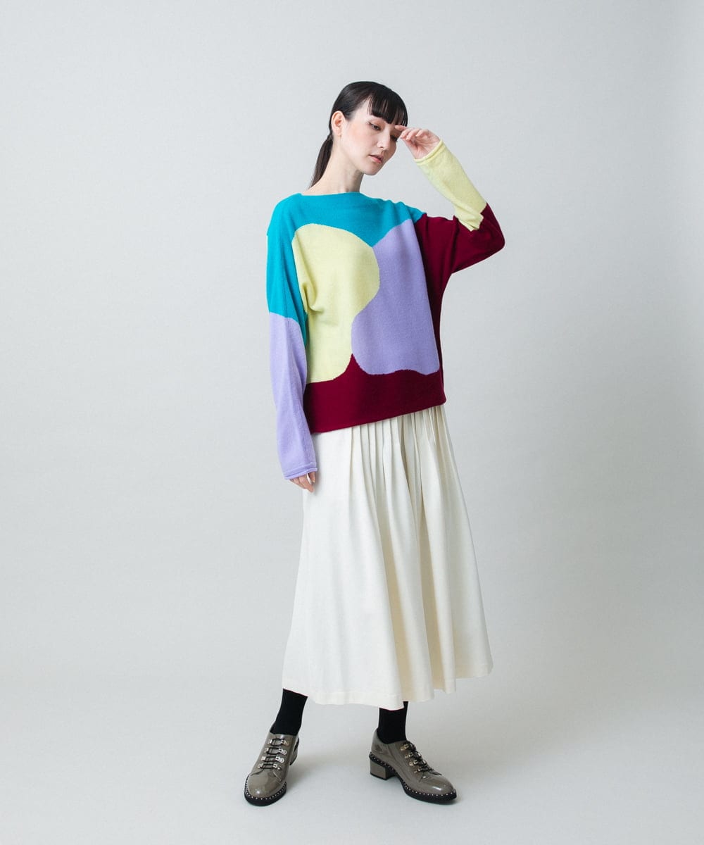 RHFED45690 HIROKO KOSHINO(ヒロココシノ) ブロックアートインターシャドルマンニット/日本製 マルチ