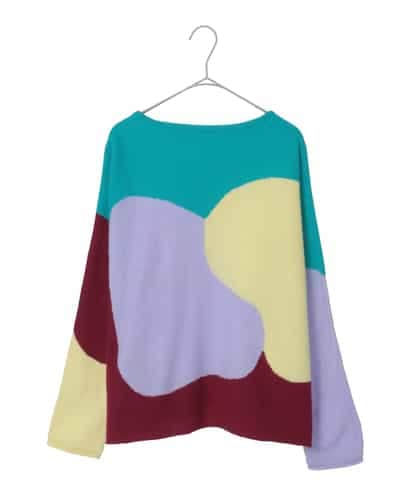 RHFED45690 HIROKO KOSHINO ブロックアートインターシャドルマンニット/日本製