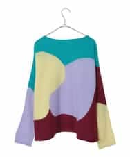 RHFED45690 HIROKO KOSHINO(ヒロココシノ) ブロックアートインターシャドルマンニット/日本製 マルチ