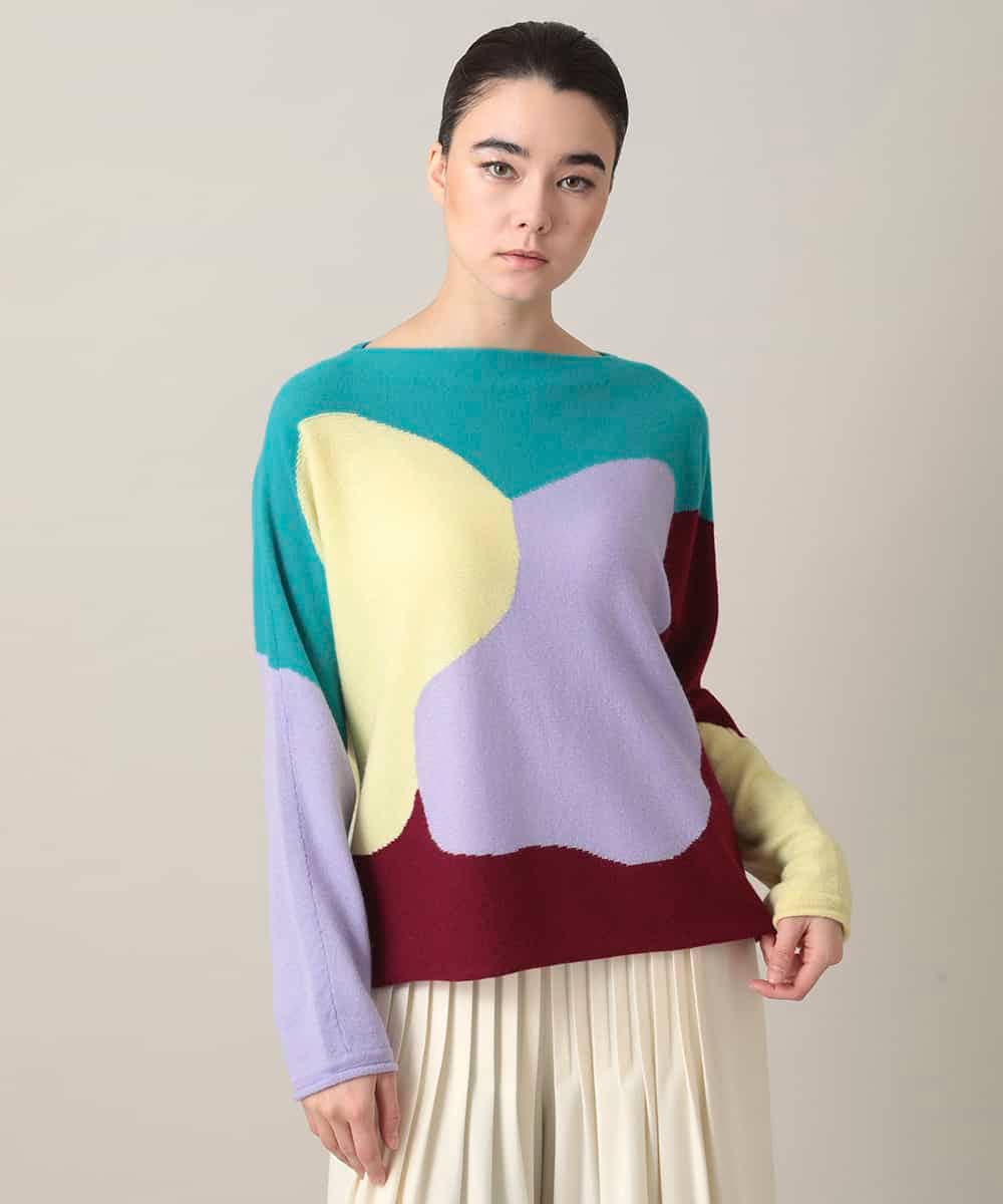 RHFED45690 HIROKO KOSHINO ブロックアートインターシャドルマンニット/日本製