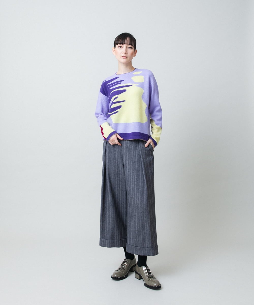 RHFED46670 HIROKO KOSHINO(ヒロココシノ) ブロックアートインターシャニットプルオーバー/日本製 マルチ