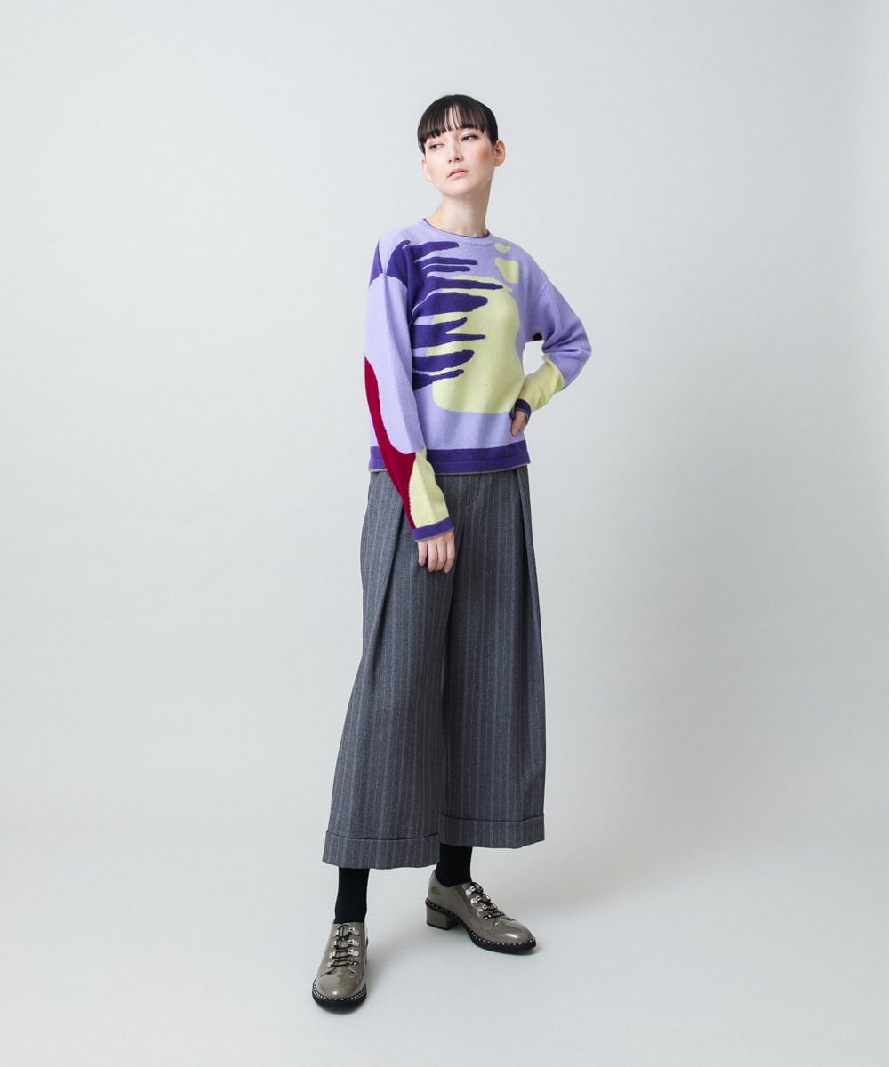 RHFED46670 HIROKO KOSHINO(ヒロココシノ) ブロックアートインターシャニットプルオーバー/日本製 マルチ