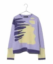 RHFED46670 HIROKO KOSHINO(ヒロココシノ) ブロックアートインターシャニットプルオーバー/日本製 パープル