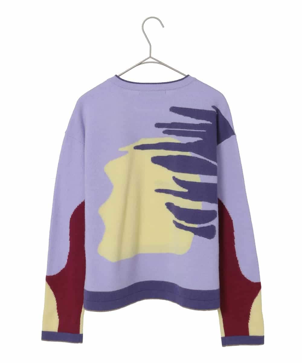 RHFED46670 HIROKO KOSHINO(ヒロココシノ) ブロックアートインターシャニットプルオーバー/日本製 パープル