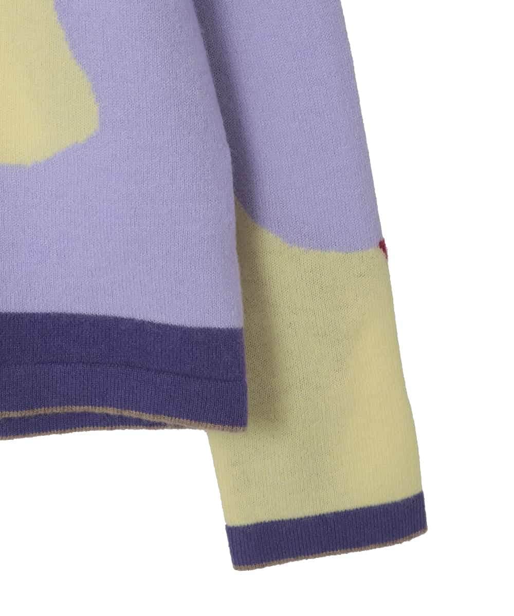 RHFED46670 HIROKO KOSHINO(ヒロココシノ) ブロックアートインターシャニットプルオーバー/日本製 パープル