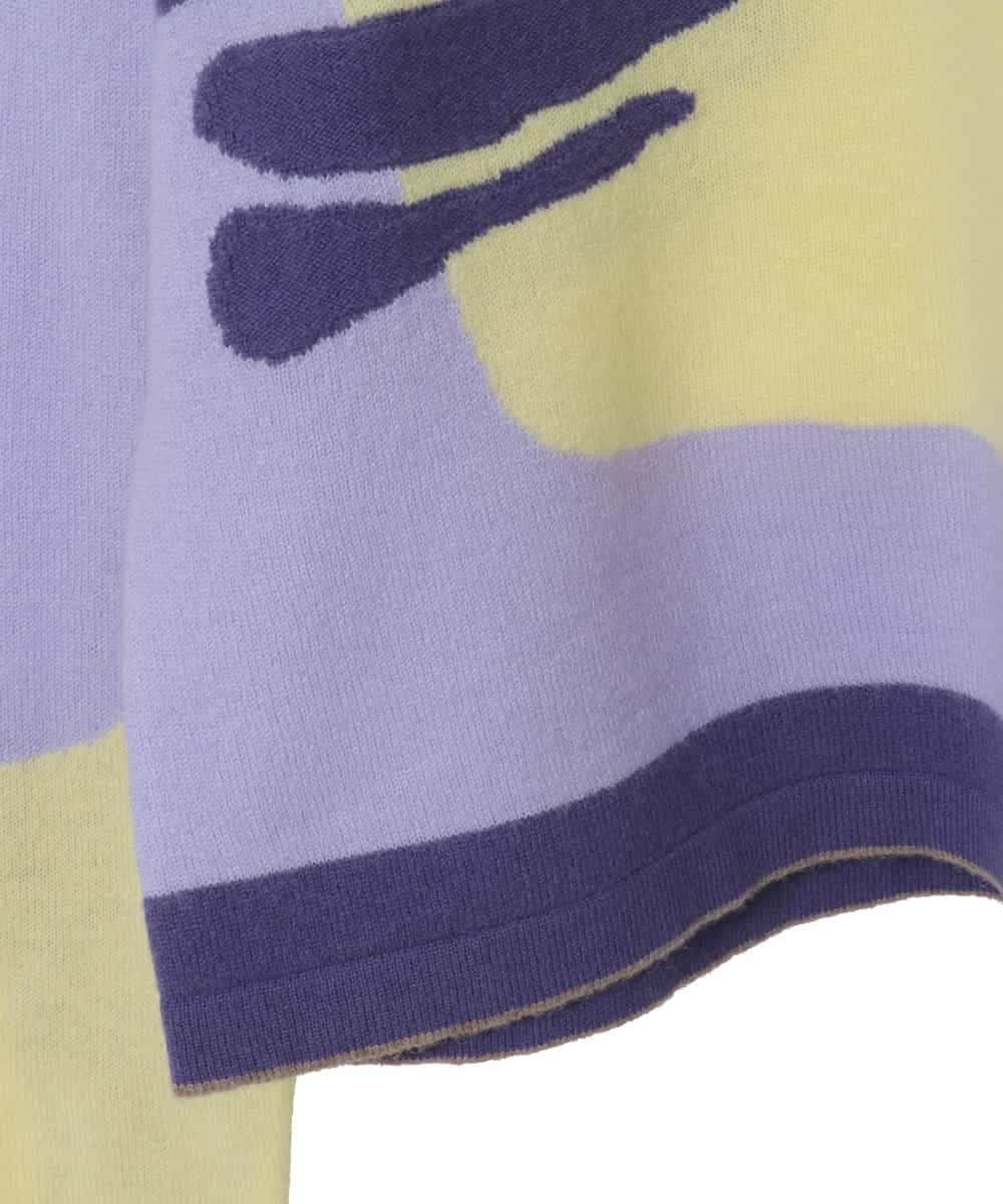 RHFED46670 HIROKO KOSHINO(ヒロココシノ) ブロックアートインターシャニットプルオーバー/日本製 パープル