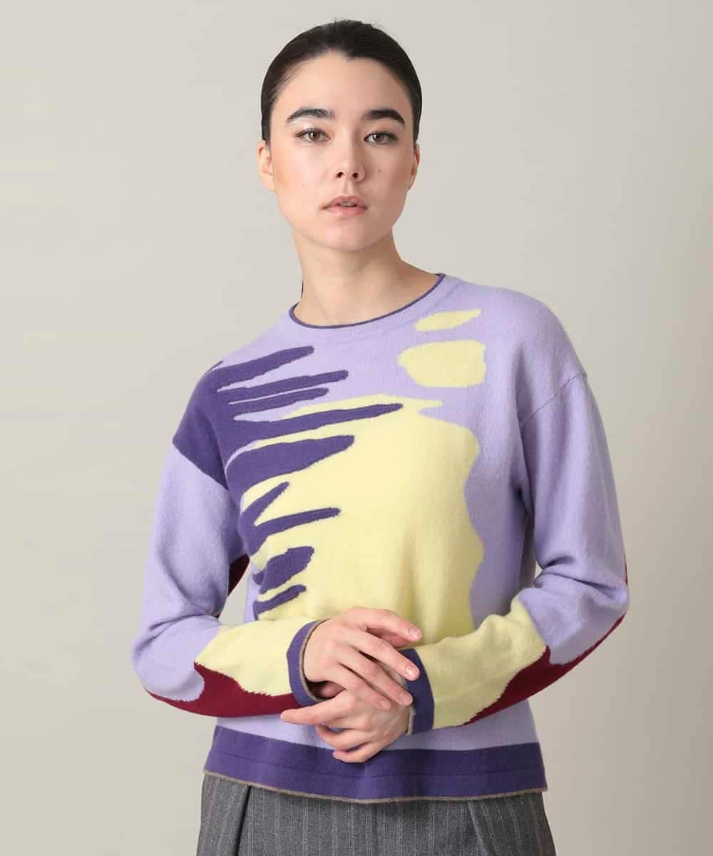 RHFED46670 HIROKO KOSHINO ブロックアートインターシャニットプルオーバー/日本製