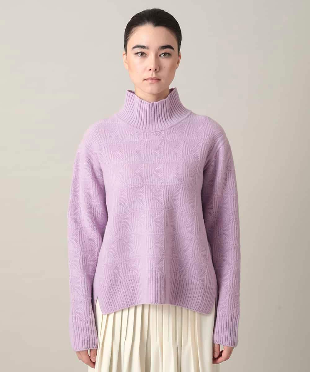 RHFED47690 HIROKO KOSHINO(ヒロココシノ) 幾何ジャカードウールニットプルオーバー/日本製 パープル