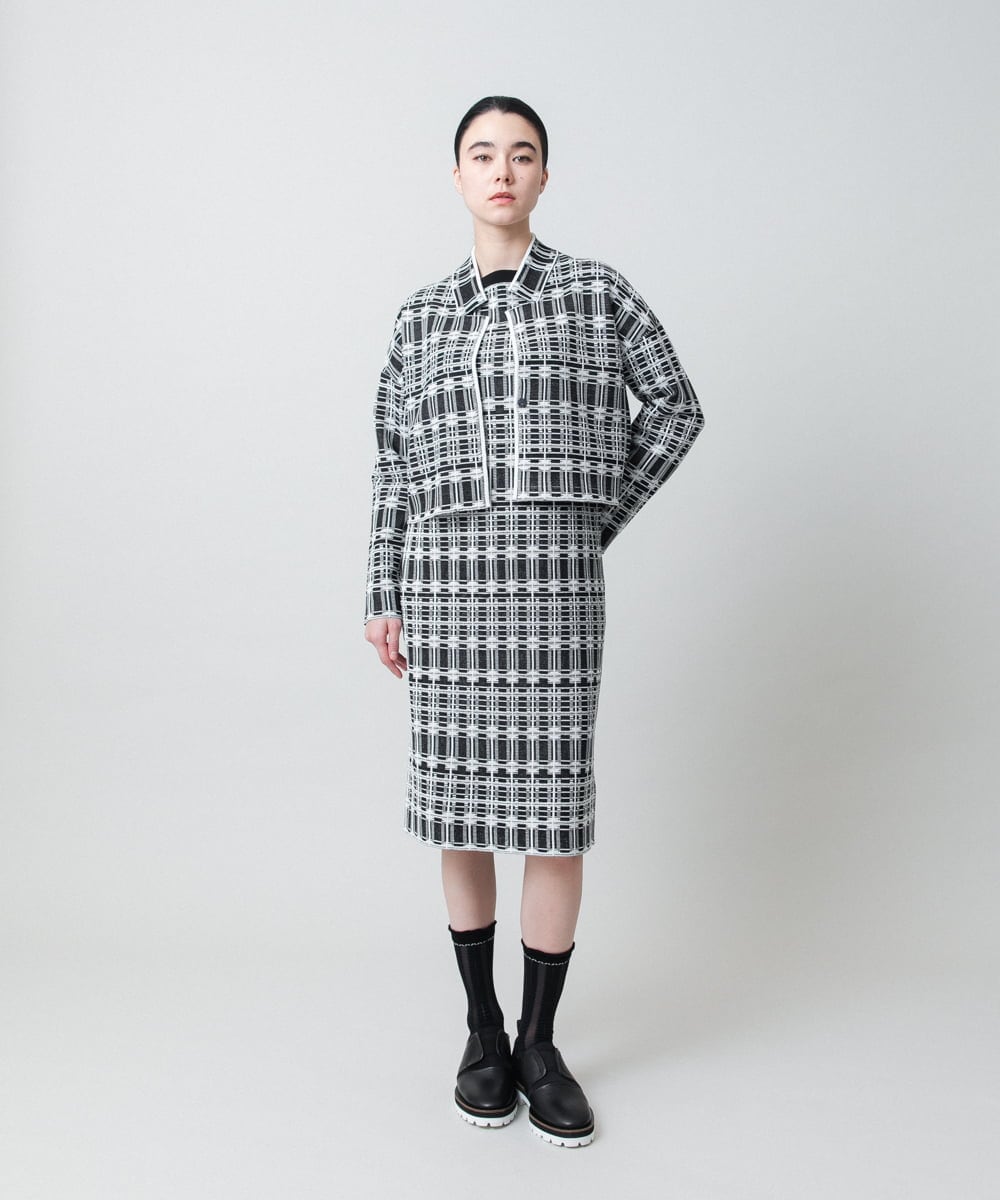 RHFED56830 HIROKO KOSHINO(ヒロココシノ) チェックジャカードニットワンピース ブラック