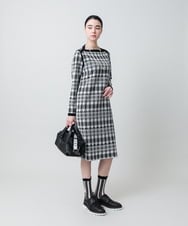 RHFED56830 HIROKO KOSHINO(ヒロココシノ) チェックジャカードニットワンピース ブラック