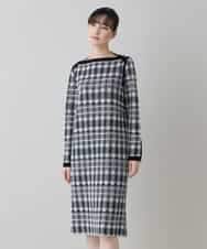 RHFED56830 HIROKO KOSHINO(ヒロココシノ) チェックジャカードニットワンピース ブラック