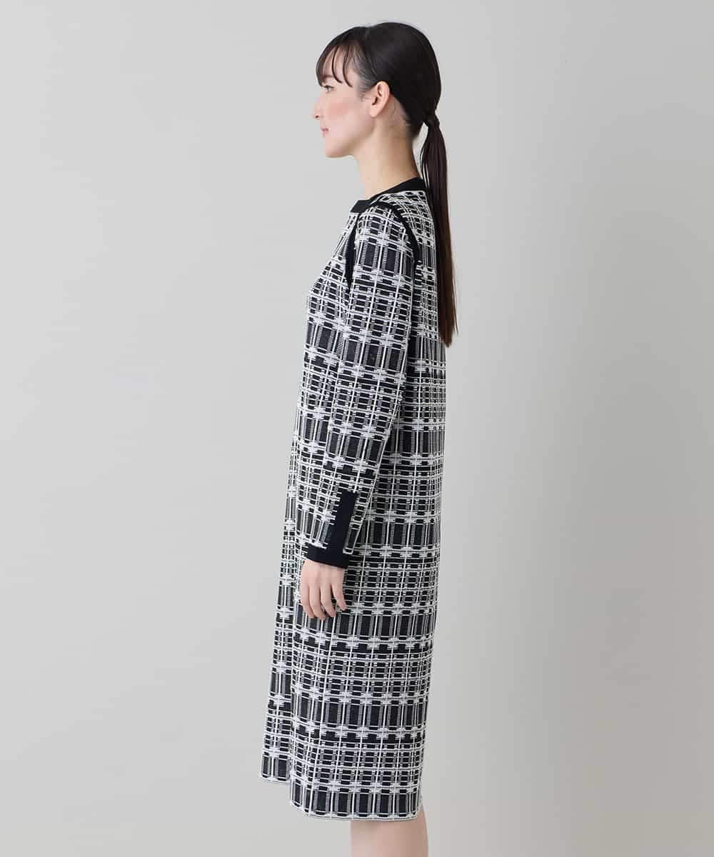 RHFED56830 HIROKO KOSHINO(ヒロココシノ) チェックジャカードニットワンピース ブラック