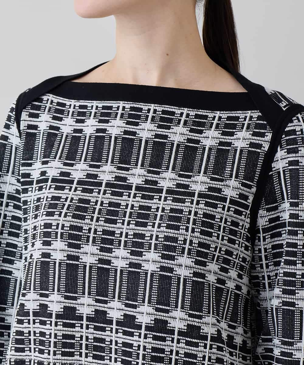 RHFED56830 HIROKO KOSHINO(ヒロココシノ) チェックジャカードニットワンピース ブラック