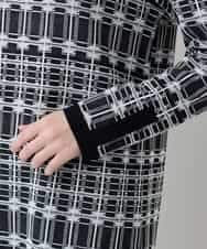 RHFED56830 HIROKO KOSHINO(ヒロココシノ) チェックジャカードニットワンピース ブラック