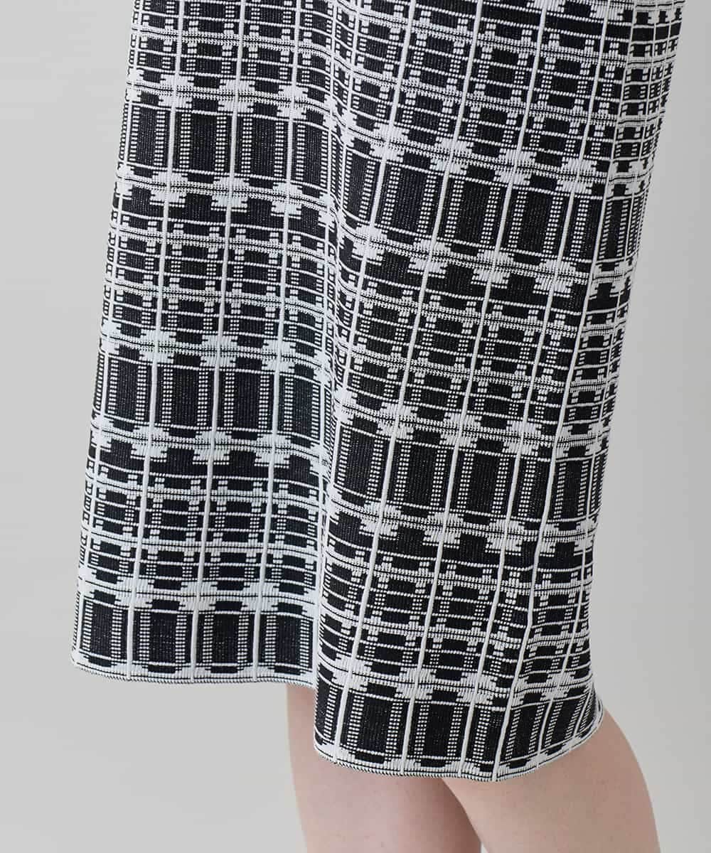 RHFED56830 HIROKO KOSHINO(ヒロココシノ) チェックジャカードニットワンピース ブラック
