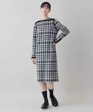 RHFED56830 HIROKO KOSHINO(ヒロココシノ) チェックジャカードニットワンピース ブラック