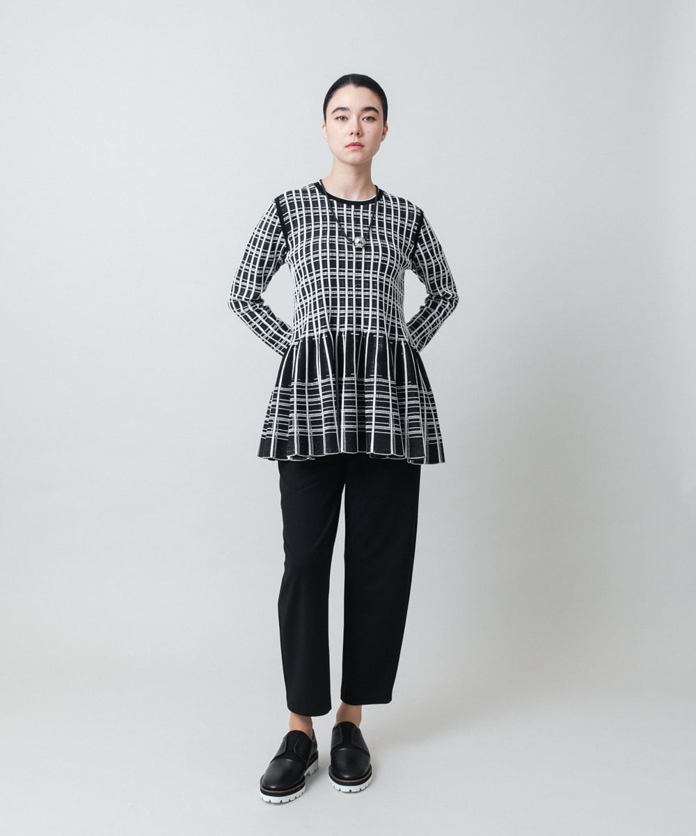 RHFED57740 HIROKO KOSHINO(ヒロココシノ) チェックジャカード立体ヘムチュニック ブラック