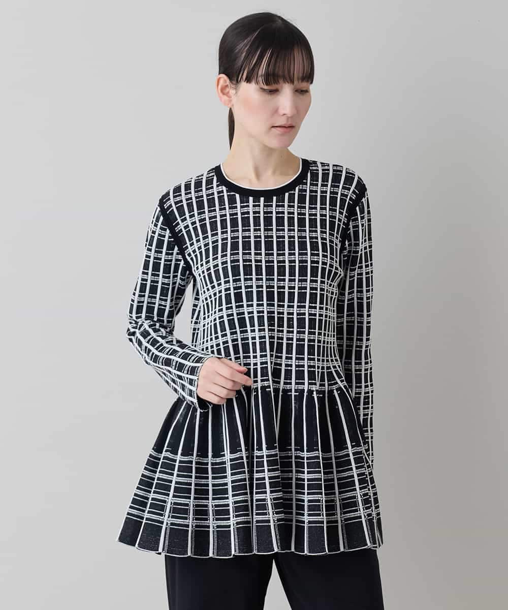 RHFED57740 HIROKO KOSHINO(ヒロココシノ) チェックジャカード立体ヘムチュニック ブラック