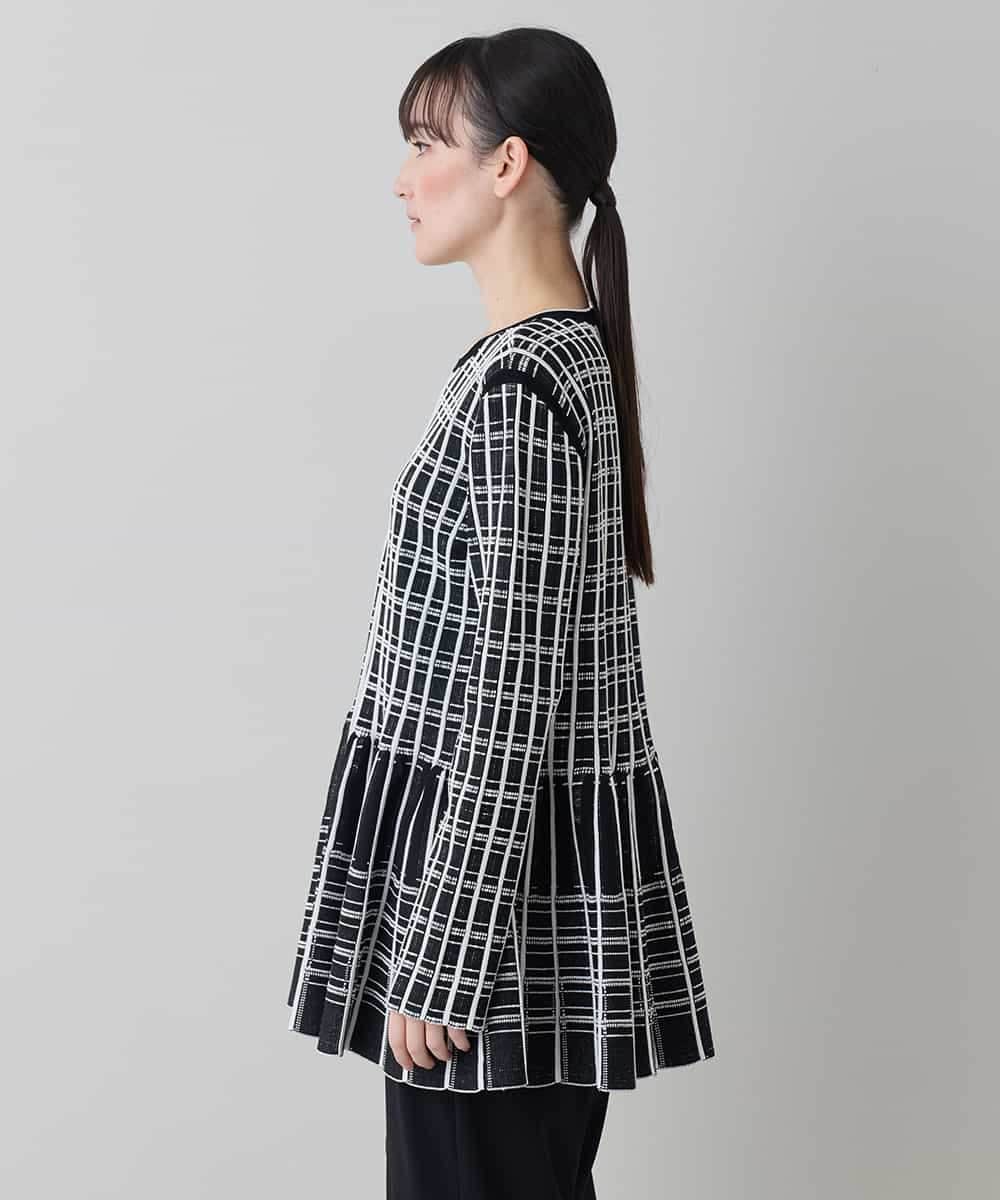 RHFED57740 HIROKO KOSHINO(ヒロココシノ) チェックジャカード立体ヘムチュニック ブラック