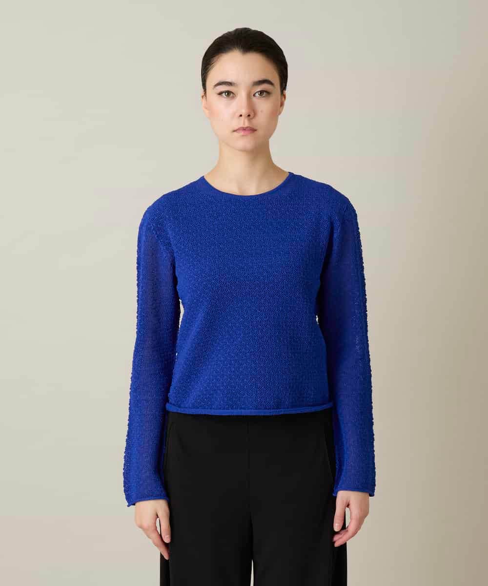 RHFGD05390 HIROKO KOSHINO(ヒロココシノ) シアーメッシュニットプルオーバー /洗える ブルー