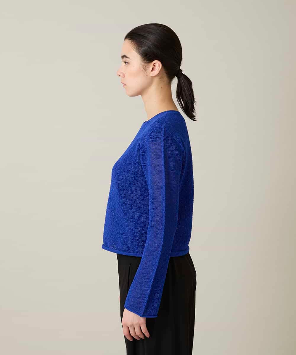 RHFGD05390 HIROKO KOSHINO(ヒロココシノ) シアーメッシュニットプルオーバー /洗える ブルー