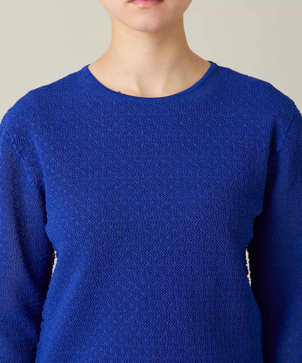 RHFGD05390 HIROKO KOSHINO(ヒロココシノ) シアーメッシュニットプルオーバー /洗える ブルー