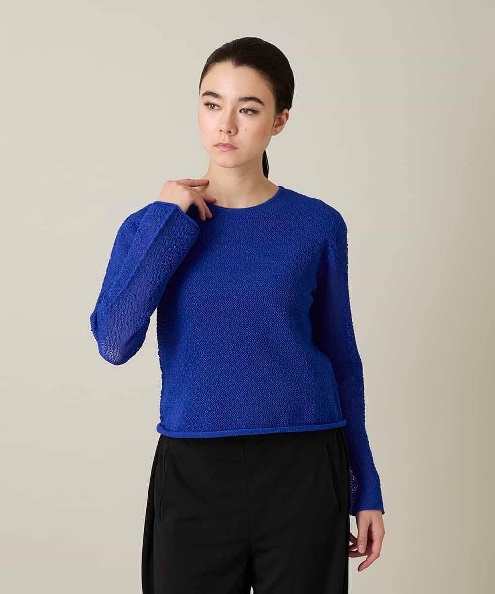 RHFGD05390 HIROKO KOSHINO(ヒロココシノ) シアーメッシュニットプルオーバー /洗える ブルー