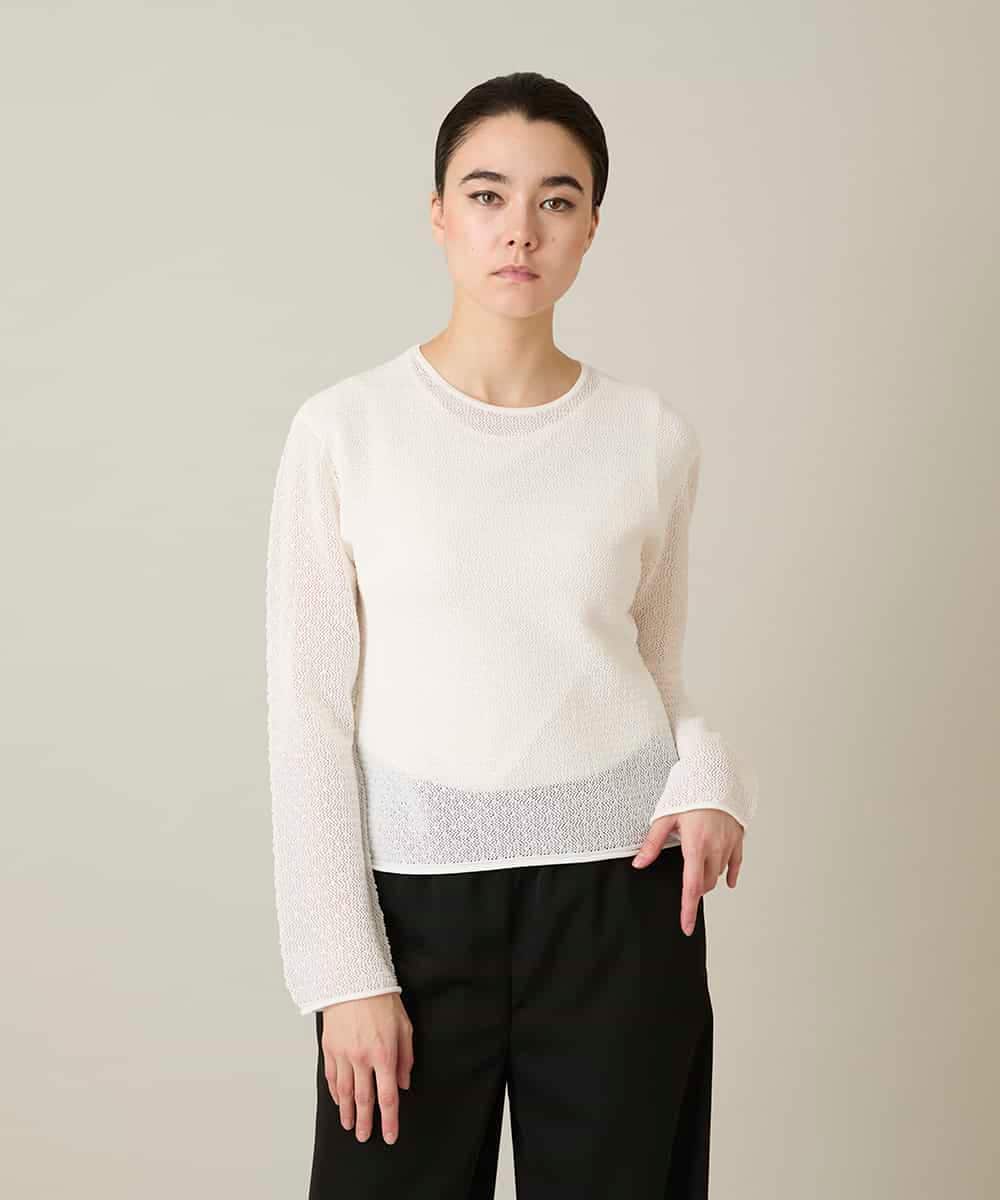 RHFGD05390 HIROKO KOSHINO(ヒロココシノ) シアーメッシュニットプルオーバー /洗える ホワイト