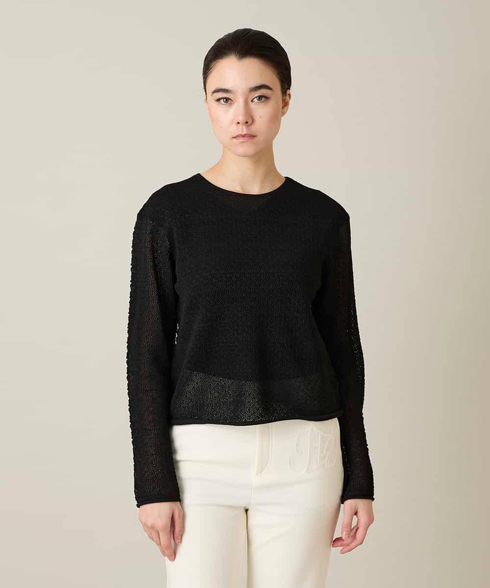 RHFGD05390 HIROKO KOSHINO(ヒロココシノ) シアーメッシュニットプルオーバー /洗える ブラック