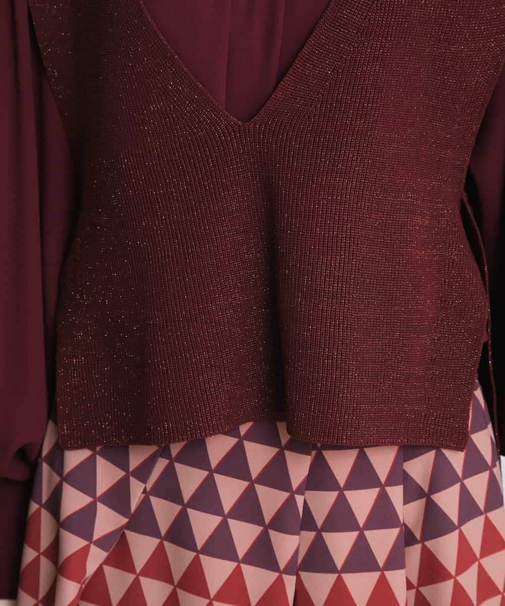 RHFJQ01330 HIROKO KOSHINO(ヒロココシノ) 【日本製】畦ラメニットベスト ボルドー