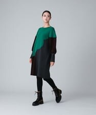 RHFJU41990 HIROKO KOSHINO(ヒロココシノ) 【日本製】アート配色インターシャニットワンピース グリーン