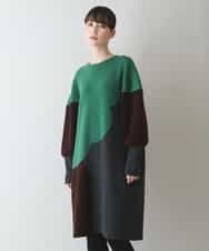 RHFJU41990 HIROKO KOSHINO(ヒロココシノ) 【日本製】アート配色インターシャニットワンピース グリーン
