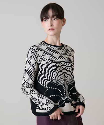 RHFLD05590 HIROKO KOSHINO ジオメトリックモチーフニットプルオーバー /日本製