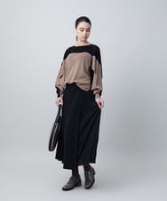 RHFLW04660 HIROKO KOSHINO(ヒロココシノ) 袖フレアブロッキングデザインチュニック/日本製 ブラウン系