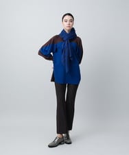 RHFLW04660 HIROKO KOSHINO(ヒロココシノ) 袖フレアブロッキングデザインチュニック/日本製 ブラウン系