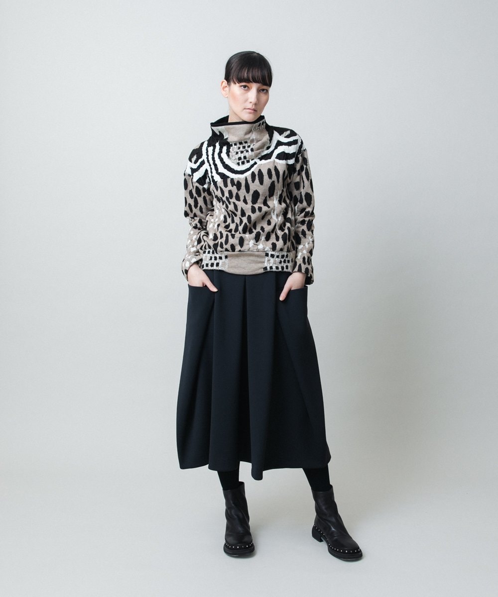 RHHAE19450 HIROKO KOSHINO(ヒロココシノ) 立体フレアダンボールスカート /日本製 ブラック