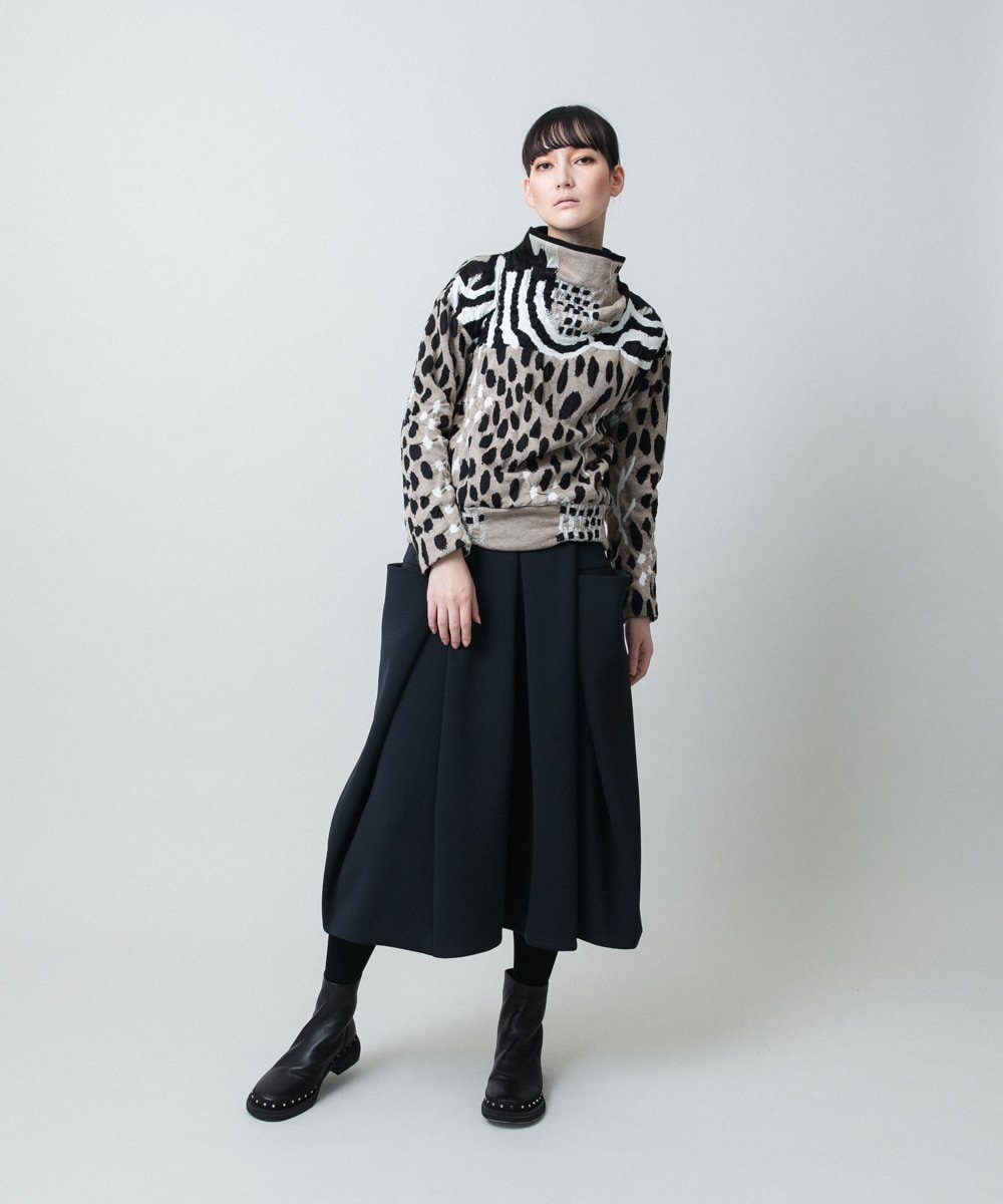 RHHAE19450 HIROKO KOSHINO(ヒロココシノ) 立体フレアダンボールスカート /日本製 ブラック