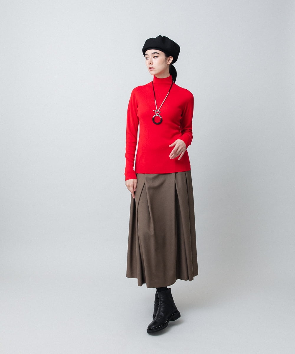RHHAF04450 HIROKO KOSHINO(ヒロココシノ) タックデザインフレアスカート/日本製/洗える ベージュ