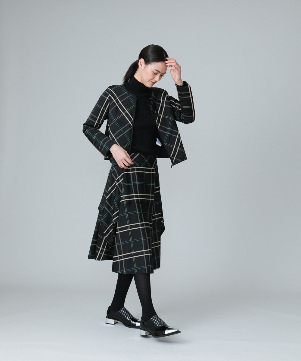 RHHAW11690 HIROKO KOSHINO(ヒロココシノ) 【日本製】チェック柄アシンメトリースカート ブラック