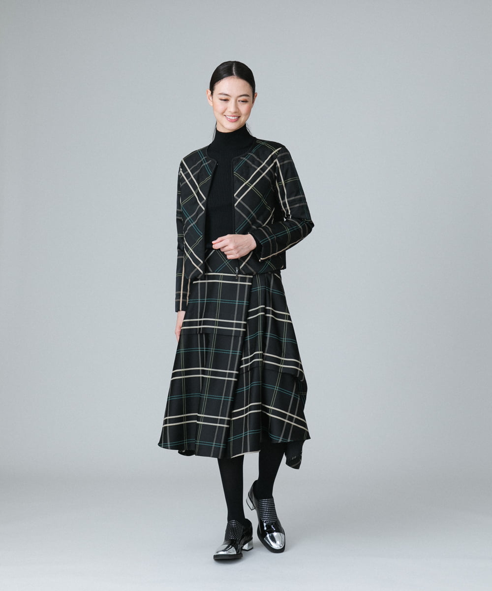 RHHAW11690 HIROKO KOSHINO(ヒロココシノ) 【日本製】チェック柄アシンメトリースカート ブラック