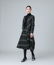 RHHAW11690 HIROKO KOSHINO(ヒロココシノ) 【日本製】チェック柄アシンメトリースカート ブラック